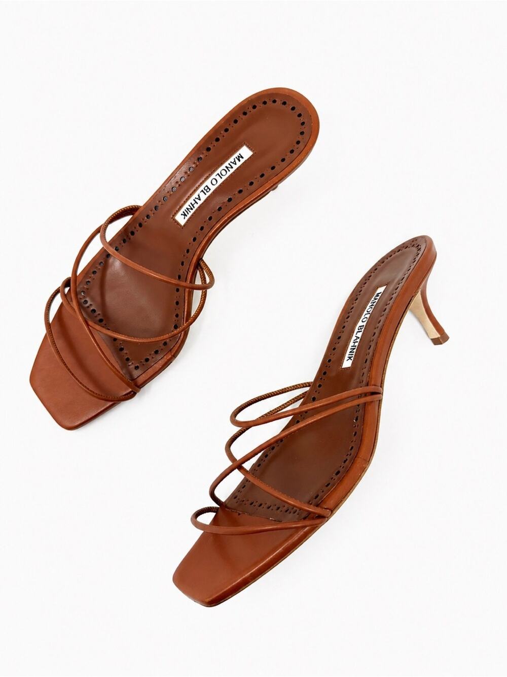 Manolo Blahnik Ninfemu Leather Strappy Sandals Womens Size EU 38.5